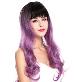 WIG ME UP - G1813R-716R4 Women's Wig Long Wavy Pony Dark Brown Purple Mix