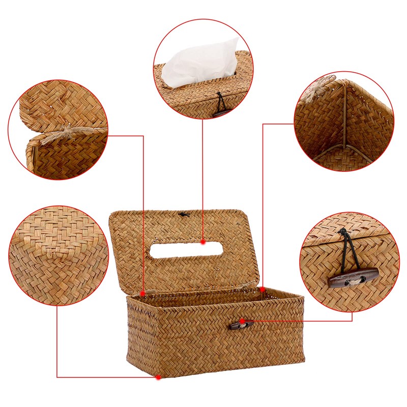 BTSKY Household Rectangular Seagrass Facial Tissue Box - Decorative Woven