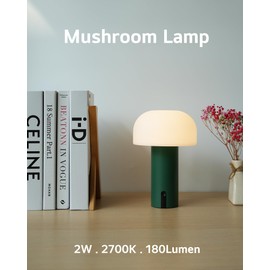 WEILAILUX Cordless Mushroom Table Lamp, Waterproof Shower Lamp, Battery Operated Table Lamp Rechargeable, Touch Dimmable Night Light for Bedroom/Patio/Camping/Dinning/Outdoor (Green)