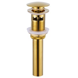 Angle Simple Bathroom Sink Drain Stopper, Brass Pop Up Sink Stopper with Overflow Hole for Sink with 1.61 to 2 Inches Drain Hole, Bright Titanium Gold