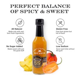 Blaze 619 Pineapple Habanero Hot Sauce - Medium Spicy Handmade All Natural Gluten Free Low Sodium No Sugar Added (5 oz.)