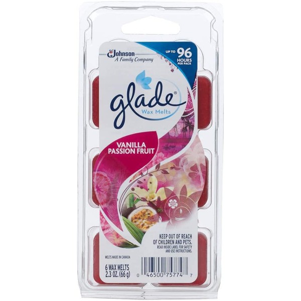 Glade Wax Melts Air Freshener, Scented Candles with Essential Oils for Home and Bathroom, Vanilla Passion Fruit, 6 Count