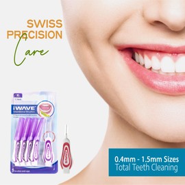 iWave Interdental Brushes Fine Size 1.1 mm Purple Pack of 5 – Interdental Cleaning Brushes for Total Teeth Cleaning Plaque Removal Tool