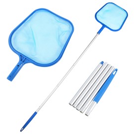 Pool Skimmer Net, Swimming Leaf Rake Fine Mesh Frame Net with 5 Section Telescoping Pole, Swimming Pool Cleaning Leaf Skim Net Clean Remove Leaves Debris Fast for Pool, Spa, Hot Tub, Pond Cleaning
