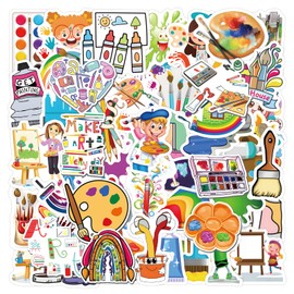 Art Painting Stickers 110 Pcs, Waterproof Vinyl Paint Palette, Brushes, Pigment & Decals for Laptop, Water Bottles, Skateboard, Luggage, Computer, Toy, Phone - Gifts for Kids, Girls, Teens