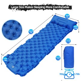 Bigmeda Self-Inflating Sleeping Pad, Ultralight Inflatable Sleeping Pad with Pillow, Built-in Pump Foot Press Waterproof Durable Camping Sleeping Pad for Backpacking, Hiking, Traveling (Dark Blue)