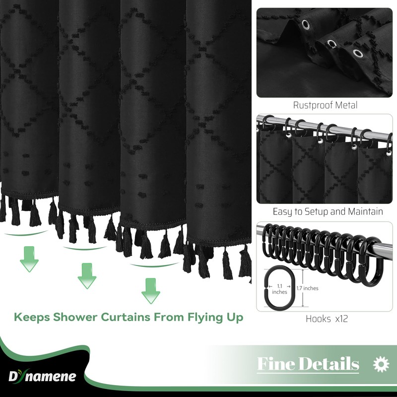 Dynamene Extra Long Shower Curtains, 96 Inch Long Boho Chenille