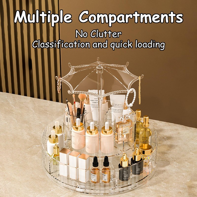 Taoluwin 360° Rotating Makeup Organiser, 10-Compartment Makeup Storage Drawer Case