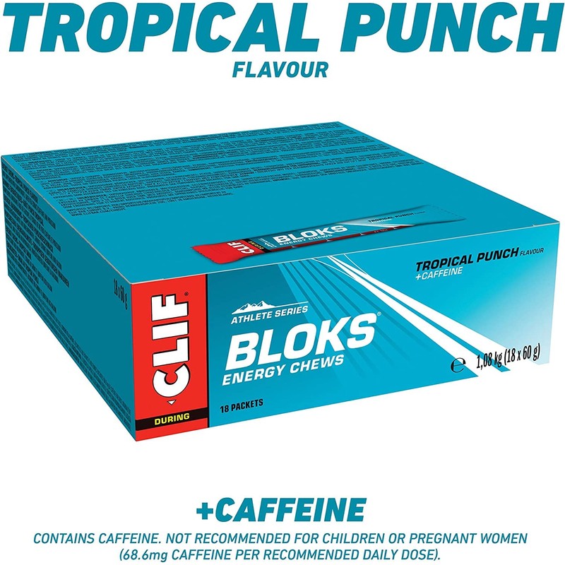 Clif Bloks Energy Chews Tropical Punch with Caffeine Sports Supplements,