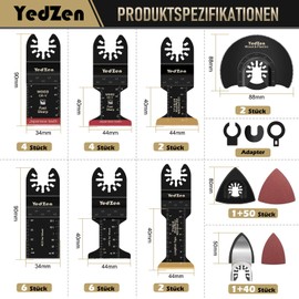 YedZen 121 Pcs Multitool Blade Kits, Multi Tool Blades Accessories Oscillating Saw Blades Kit with Cutting and Sandpaper, Oscillating Tool Accessories for Dewalt Ma-Kita Dre-Mel
