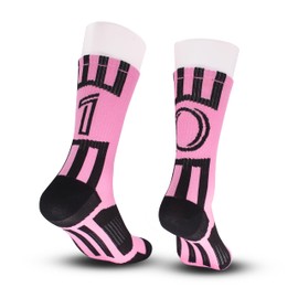 ANYEMW Team Number Socks | Crew Socks | Football | Hockey | Basketball | Volleyball | Soccer | Choose Your Number | Pink & Black. (01 (10))