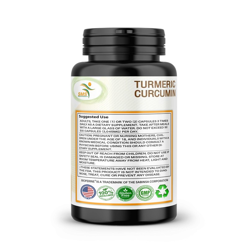 Pure Turmeric Curcumin 1000 mg Black Pepper Extract 95% CURCUMINOIDS,Non