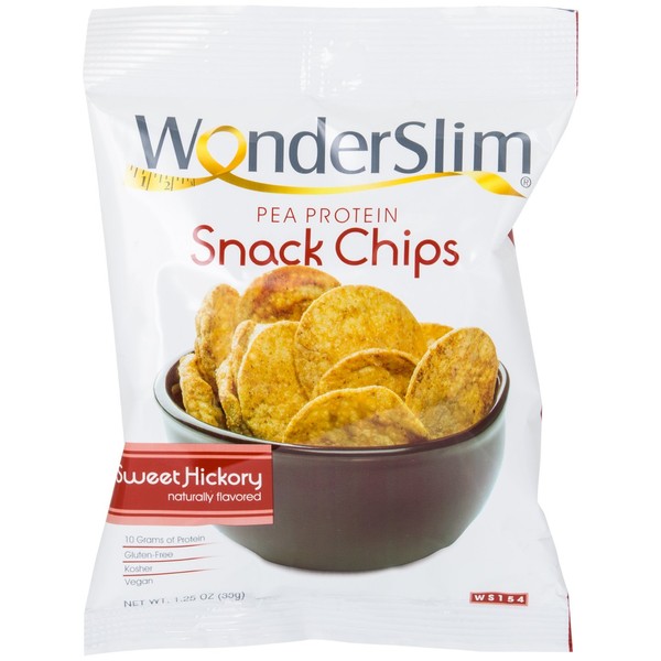 WonderSlim Pea Protein Snack Chips (12g Protein) - Sweet Hickory - Low-Carb Diet Healthy Protein Snack - Gluten-Free, Vegan (10 Bags)