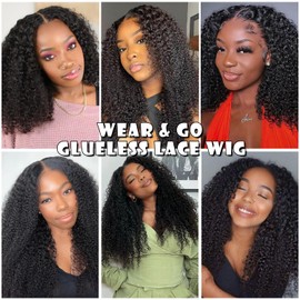 Perücke aus menschlichem Haar, ohne Klebstoff, vorgeschnitten, 4 × 4, Lace Glueless Wig, menschliches Haar, Kinky Curly Wear and Go, Perücke Damen, natürlich, brasilianisch, lockig, 180 % Dichte,