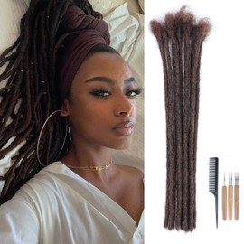 DaiMer Human Hair Loc Extensions 0.6cm Thickness 12 Inch 10 Strands Handmade and 100% Real Human Hair Auburn Dreadlock Extensions for Man/Women/Kids Can Be Dyed Bleached Curled and Twisted (4#)