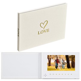EclatView Books (LOVE-Beige) Video greeting Card Book - Luxury Linen Bound Album with 7” Display, 4GB Memory, Rechargeable Battery. Cherish Every Moment - JTRF