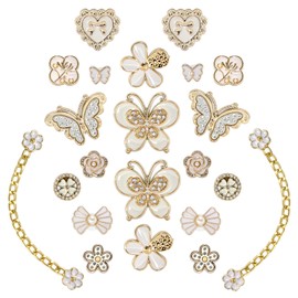 G YITENG Decorative Shoe Charms Set, 22 Pieces, Bling Rhinestone Butterfly Flower Design with Chains for Women Party Favor, Small, Plastic Resin, No Gemstone