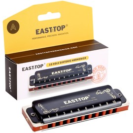 East top Harmonica Blues Harmonica 10 Hole Harmonica A Tone 10 Hole 20 Tone Brass Cover Canvas Case Clean Cloth Professional Diatonic Harmonica(T008K-BK-A NEW)