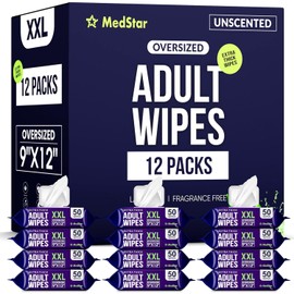 Adult Wipes for Elderly 12 Pack - Extra Large Extra Thick No-Rinse Bathing Wet Wipes for Adults - Incontinence Shower Alternative Disposable Washcloths - Fragrance-Free XXL