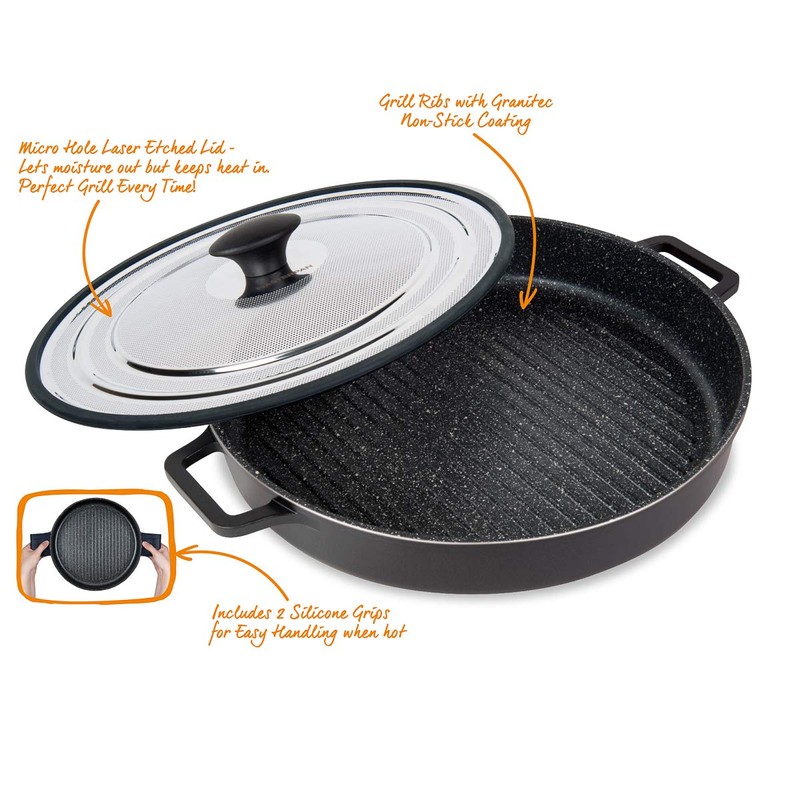 MasterPan Non-Stick Stovetop Oven Grill Pan with Heat-in Steam-Out Lid,