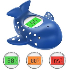 Baby Bath Thermometer, Infant Digital Water Thermometer Safety with 3 Color Backlit and Temperature Warning, Room Thermometers Floating Toy for Infant, Toddler, Bathtub, Swimming Pool (Navy Blue)