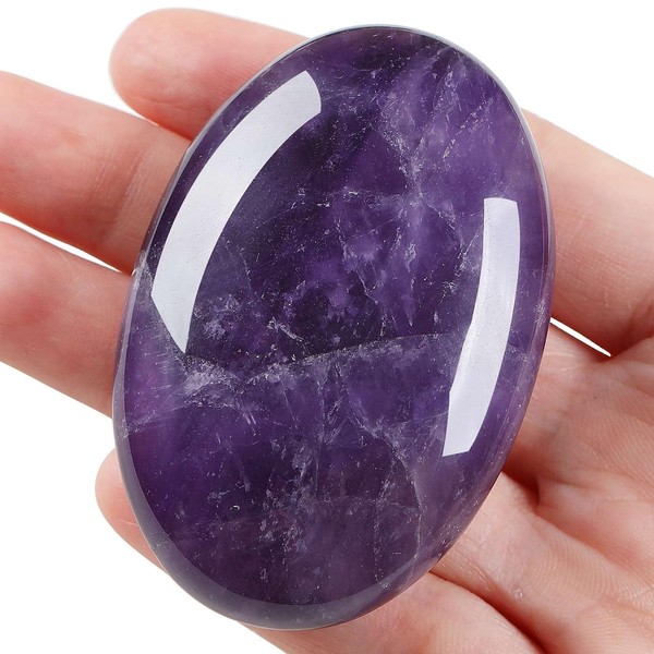 LAIDANLA Amethyst 2.4" Large Palm Stone Healing Crystals Natural Gemstones