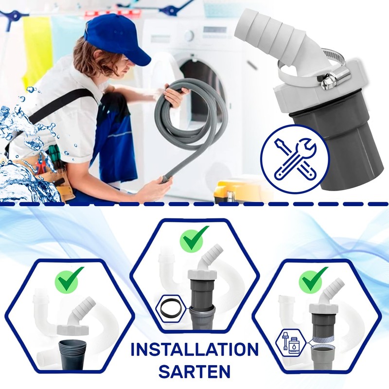 Dishwasher and Washing Machine Drain Adapter with Outlet for Pipe