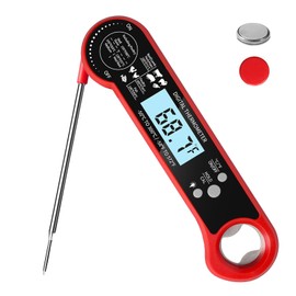 Meat Thermometer Digital for Cooking and Grilling, Collapsible Probe, with Magnet, Calibration, Backlight Waterproof Food Thermometer (Red)