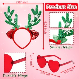 ONEPEACE Sequin Reindeer Antler Headband with Heart Sunglasses, Perfect Deer Costume Hair Accessories for Christmas Holidays Party Supplies (Green)