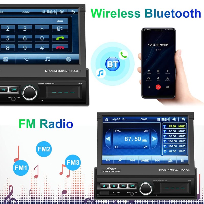 Hikity Single Din Touchscreen Car Stereo 7 Inch Touch Screen