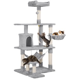 Topeakmart 62in Multi-Level Cat Tree Tower Cat Condo with Scratching Post, Plush Perch, Cozy Basket, Hammock for Kittens, Cats and Pets