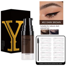 Eyebrow Gel - 24H Waterproof & Smudge-proof Eyebrow Tint Kit with Brush & Stencil, Long Lasting Brow Stain Makeup Kit, Semi-Permanent Tattoo Brow Gel for Natural 3D Eye Brow Shape, Dark Brown