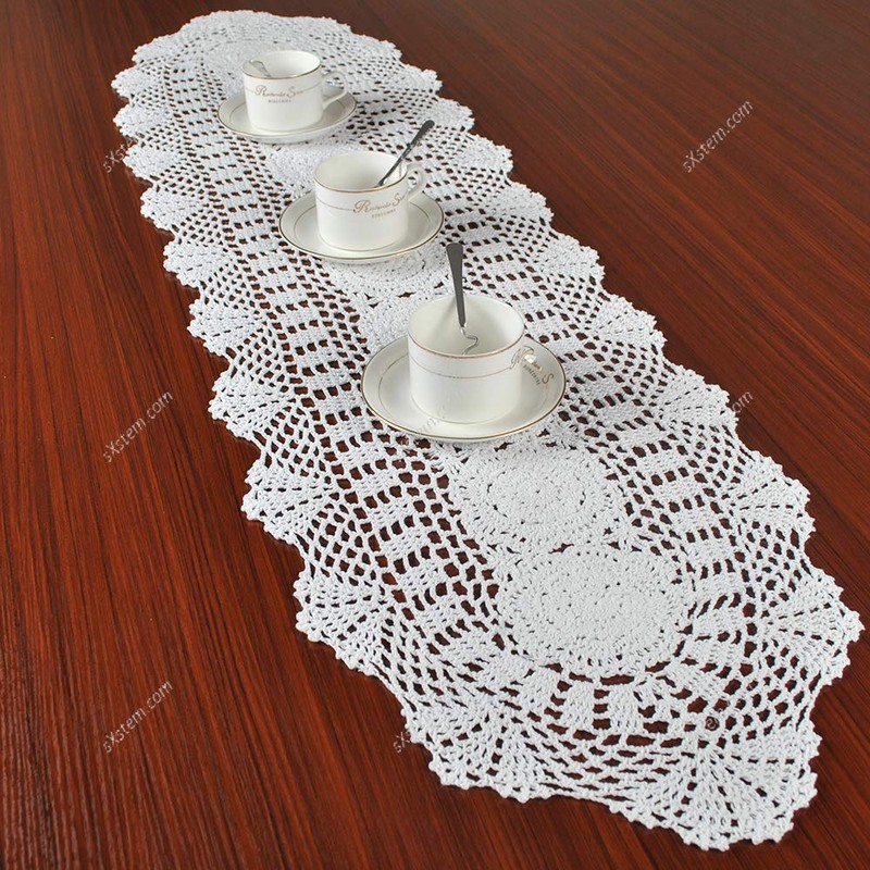 Yizunnu Handmade White Cotton Lace Oval Table Runner 30x120cm