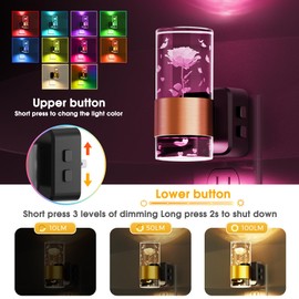 L LOHAS LED Night lights plug into wall, Color Changing Night Light with Rose Carved, Dusk to Dawn Light Sensor and Adjustable Brightness, Elegant Design Night Light for Birthday, 2 Pack
