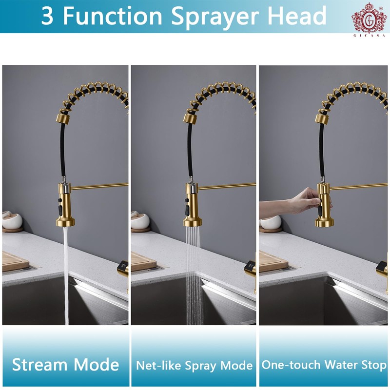 GICASA Kitchen Faucet with Temperature Digital Display, 304 Stainless Steel