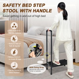 KAAMOS Bedside Step Stool with Handrail for Elderly, Medical Foot Step Stool with Handle to Get in Bed, Adults Bed Steps for High Beds, Heavy Duty Adjustable Stepping Stool Handicap Step for Bedroom