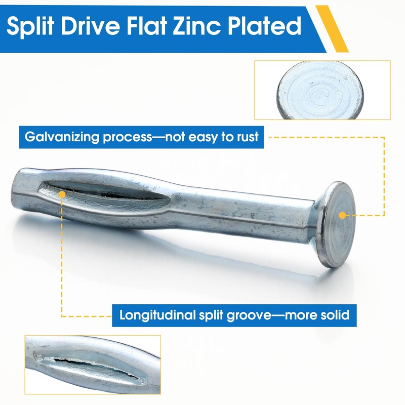 Tandefio 100 Pcs 1/4" x 2" Split Drive Flat Zinc