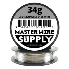 Stainless Steel 316L - 250' - 34 Gauge Wire - 250ft - 0.16mm - 0.006in - Made in USA - Master Wire Supply