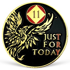 Phoenix 11 Year NA Medallion Just for Today Recovery Chip with Serenity Prayer NA AA Sobriety Coin Eleven Year Narcotics Anonymous Gifts for Men Women Celebrating Clean and Sober Living