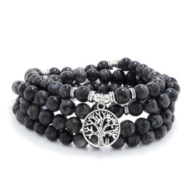 8mm Mala Beads, 108 Meditation Bracelet Necklace with Tree of Life Charm, Stone, No gemstone