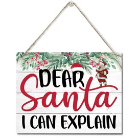 Merry Christmas Wooden Door Hanging Sign, Dear Santa, I can Explain", Merry Christmas Sign, Christmas Office Decor, Christmas Party Supplies Favors, Funny Christmas Gift 10 X 7.8 in
