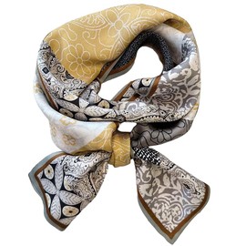 GIMIRO Satin Silk Scarf Double Layers 150 x 16 cm Tie Flowers Waist Belt for Blazer, Coat, Dress, 10# Grey/White/Yellow Floral Unisex