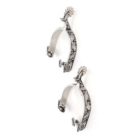 Stainless Steel West Cowboy Exquisite Pattern Horse Boot Spurs Decoration with Gear for Equestrian Competition Entertainment