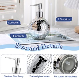 FillTouch 2 Pcs Disco Ball Glass Soap Dispensers with Pump 14 oz Mirror Lenses Lotion Bottle Refillable Dispenser for Bathroom Kitchen Liquid Hand Soap Lotion Essential Oil(Classic,Silver)