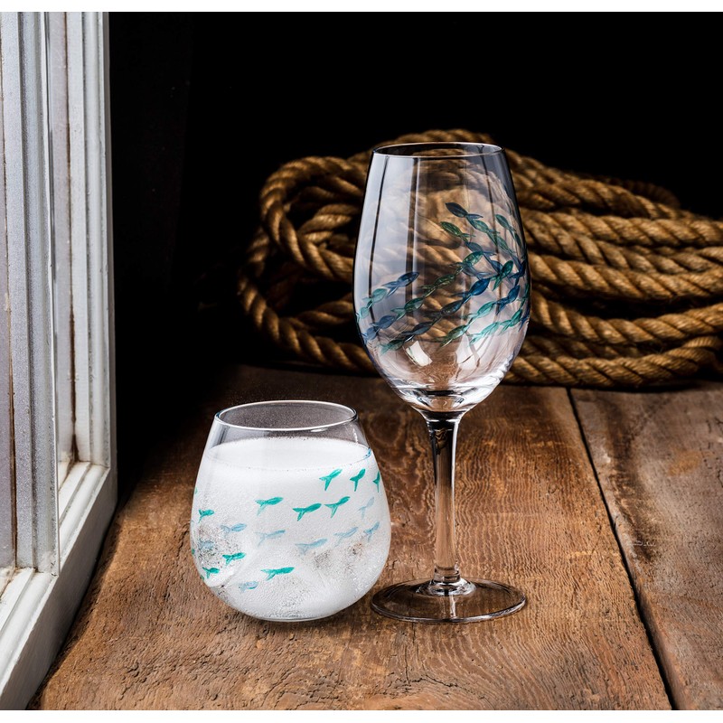 Abbott Collection Blue/Green Fish Stemless Goblet, 1 Count (Pack of