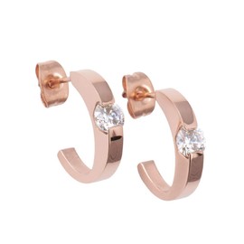 LuckyLy Aretes de Mujer Oro Rosa 18k con Zirconia Cúbica, Arracadas de Acero Inoxidable con Baño de Oro Rosa 18k de Media Luna – Regalos para Mujer Originales y Regalos para Mamá, Modelo Gala