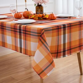 VEDACHIC Orange Black Plaid Tablecloth 60"x120" Rectangle Fall Table Cloth - Thanksgiving Oblong Autumn Polyester Tartan Plaid Table Cover Reusable Water Resistant for Outdoor Holiday Party Picnic