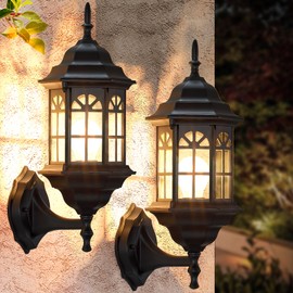 SNRU Outdoor Wall Porch Lights Exterior 2-Pack, 17'' Large Waterproof Black Outdoor Wall Sconces Lights, Lattice Outside Lighting Fixtures for Garage Patio, Bulb Not Included