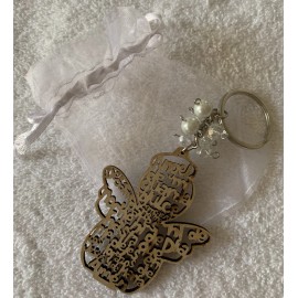 Angel de la Guarda Wood Angel Prayer Wall Hanging Keychain 3”+ Gift Bag & Beads