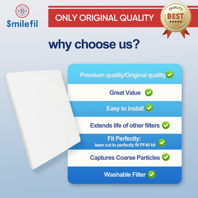 Smilfil 5 Pack PF40 Replacement Pre-Filter Pads Compatible with IQAir